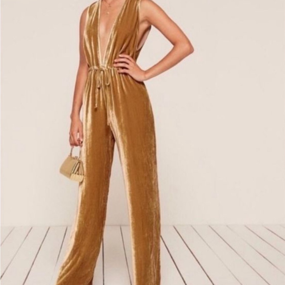 Reformation Gold Velvet Jumpsuit